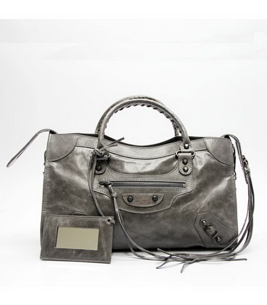 Balenciaga Motorcycle City Bag in pelle scura Silver_Grey olio